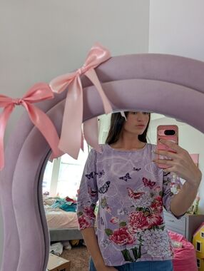 Lavender Floral Butterfly Print Top Size XL